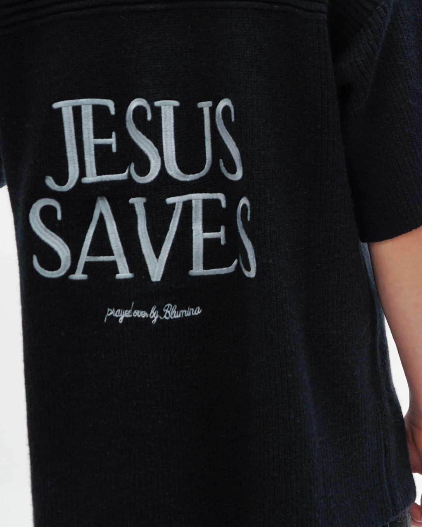 "SAVED BY JESUS" -  BLACK KNIT JERSEY