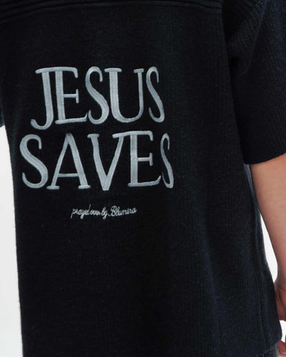 "SAVED BY JESUS" -  BLACK KNIT JERSEY