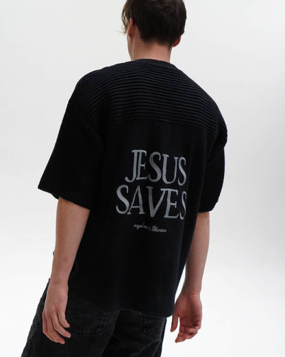 "SAVED BY JESUS" -  BLACK KNIT JERSEY