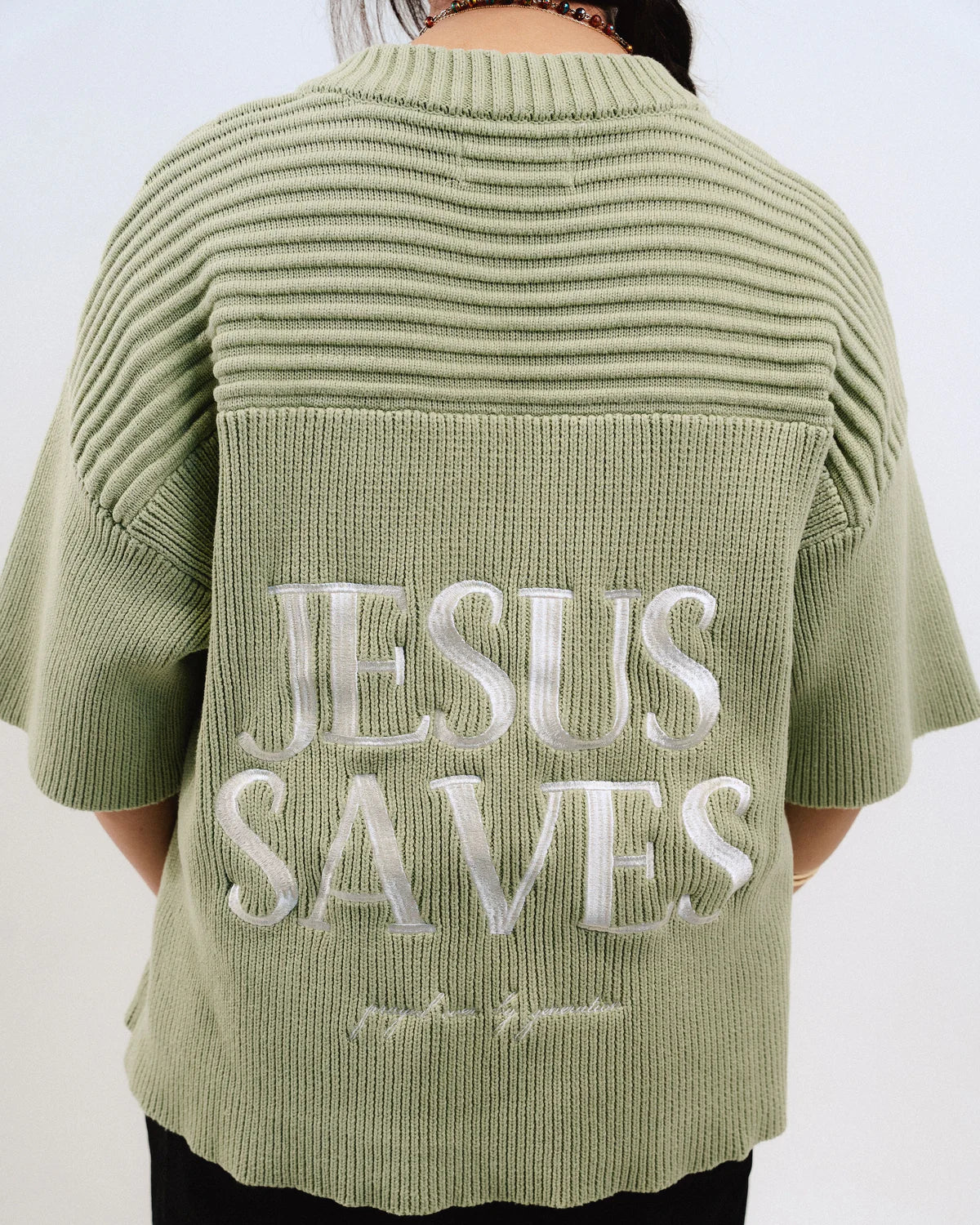 "SAVED BY JESUS" - BLACK KNIT JERSEY