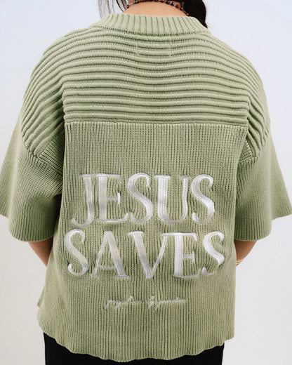 "SAVED BY JESUS" - BLACK KNIT JERSEY