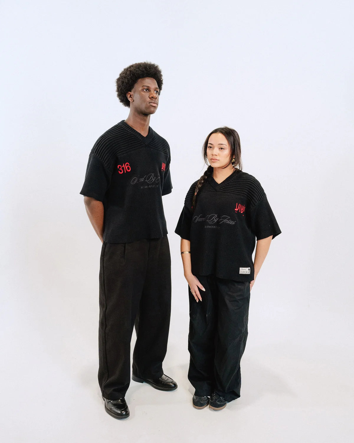 "SAVED BY JESUS" - BLACK KNIT JERSEY