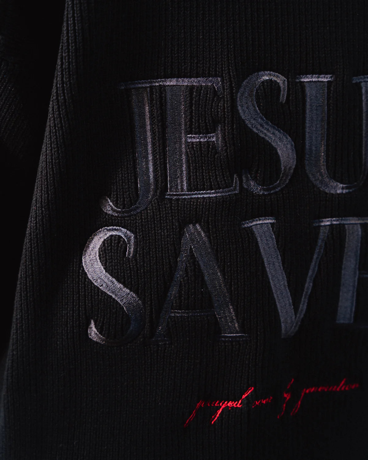 "SAVED BY JESUS" - BLACK KNIT JERSEY