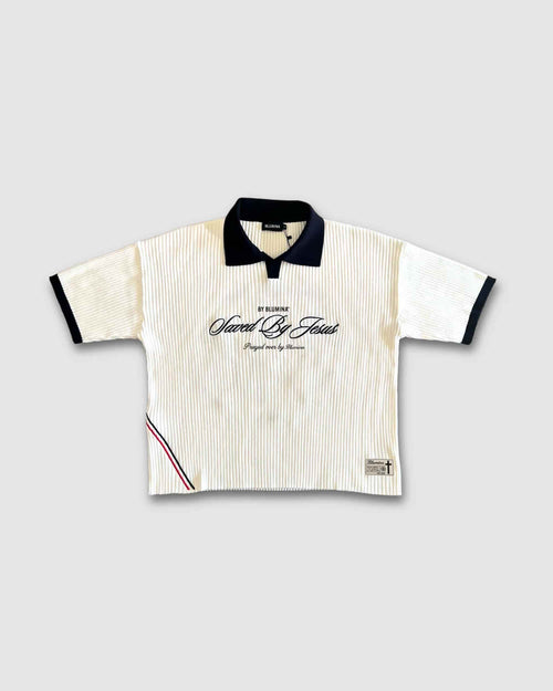 "SAVED BY JESUS" - IVORY KNIT POLO