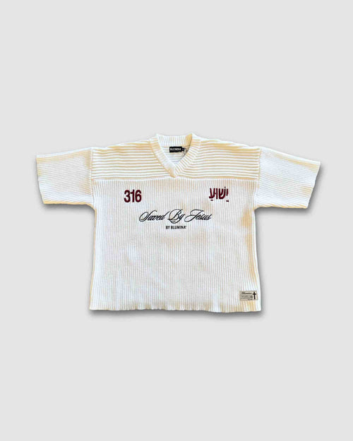 "SAVED BY JESUS" - IVORY KNIT JERSEY