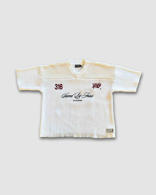 "SAVED BY JESUS" - IVORY KNIT JERSEY