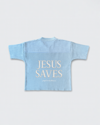 "SAVED BY JESUS" - SKY KNIT JERSEY