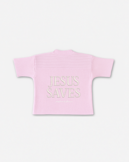 "SAVED BY JESUS" - PINK KNIT JERSEY