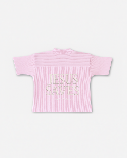 "SAVED BY JESUS" -  PINK KNIT JERSEY HerBalance