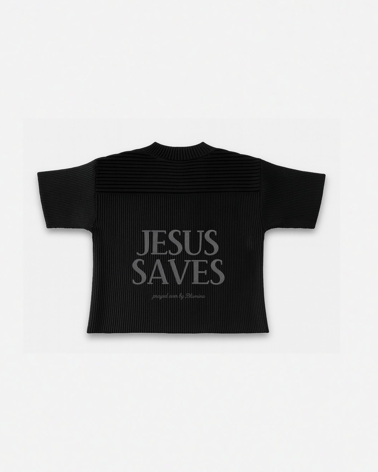 "SAVED BY JESUS" - BLACK KNIT JERSEY