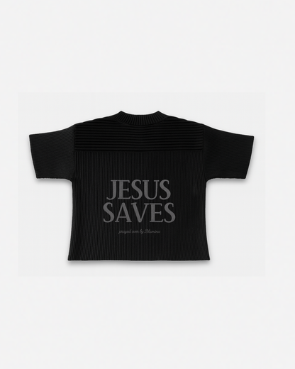 "SAVED BY JESUS" - BLACK KNIT JERSEY