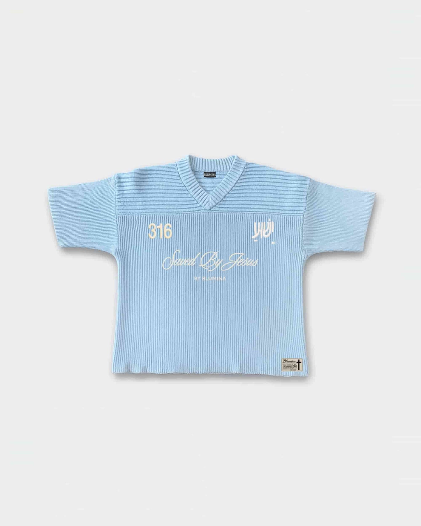 "SAVED BY JESUS" - SKY KNIT JERSEY