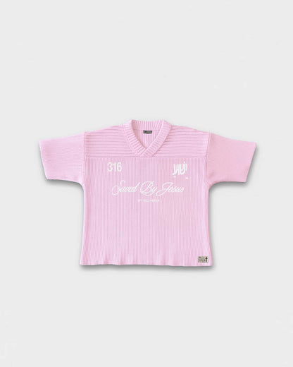 "SAVED BY JESUS" - PINK KNIT JERSEY