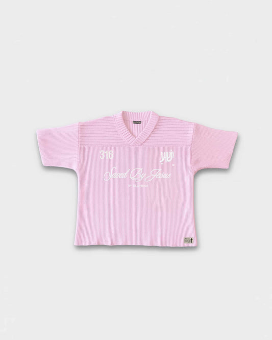 "SAVED BY JESUS" - PINK KNIT JERSEY